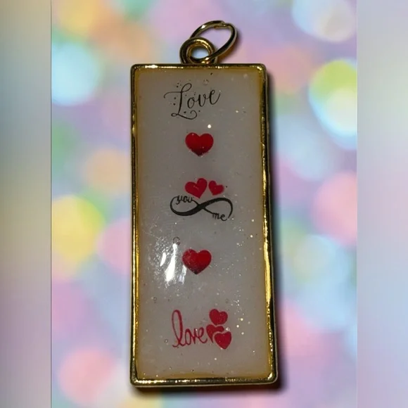 Handmade Resin Love You & Me Pendant Necklace Gold Bezel Romantic Gift - Picture 2 of 4